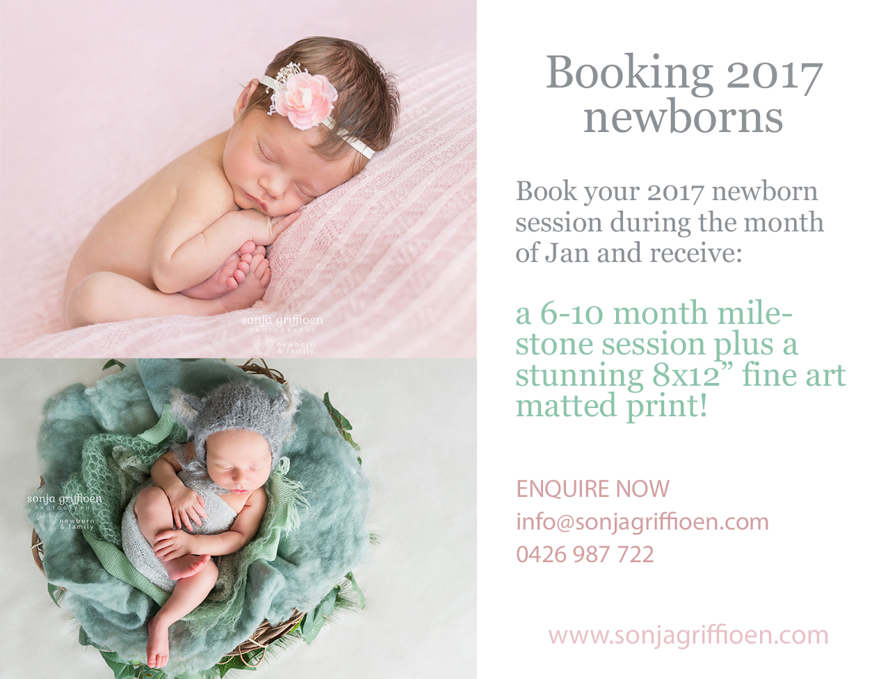 Booking 2017 Newborn Sessions - Free Milestone Session